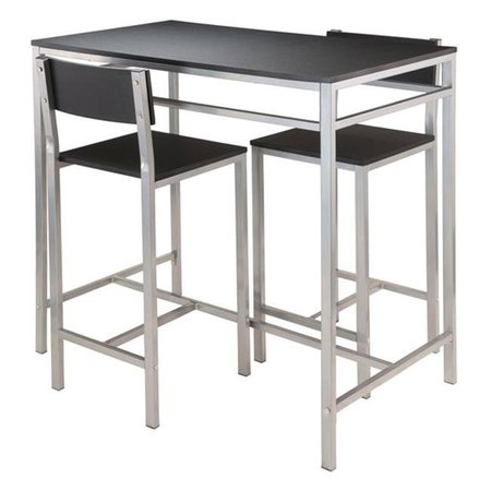 WINSOME Winsome 93336 38.03 x 42.01 x 23.62 in. Hanley High Table with 2 High Back Stools; Black & Metal - 3 Piece 93336